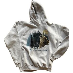 Vtg 90s Ohiopyle Prints Hallock Minnesota Wolf Moon Hoodie USA Made XL
